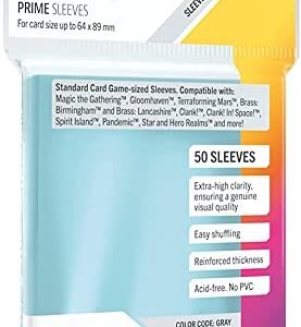 Gamegenic | Prime Sleeves | 50 protège-Cartes | Transparent | Aspect Brillant | Format Standard 66x91mm | Color Code : Gray | Jeu de société | Accessoire